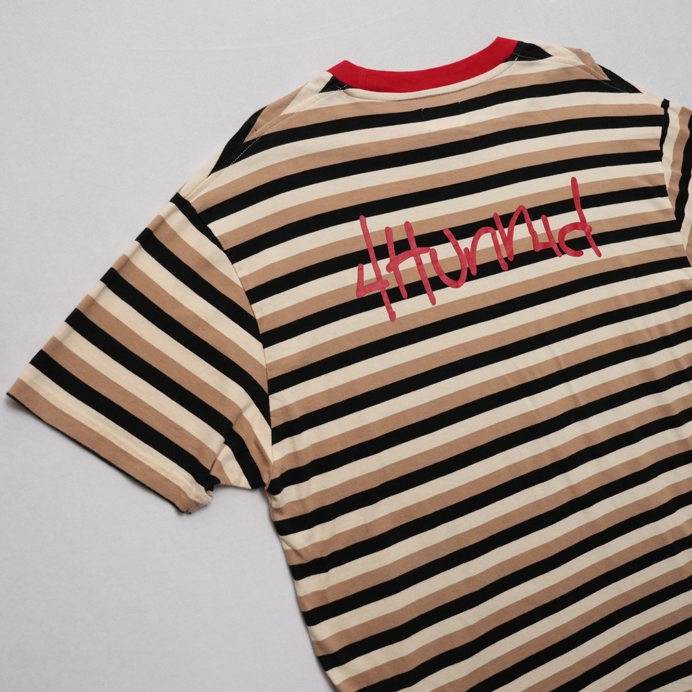 4Hunnid Ringer T Shirt Mens XL Tan Black Stripe Streetwear Graphic Logo - Picture 14 of 15